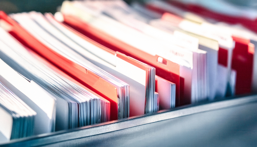 Closeup of Red Hanging File Folders